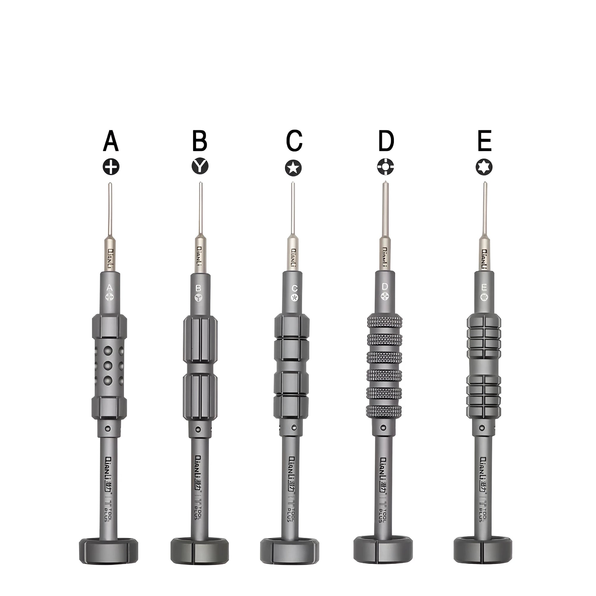 iPhone screwdriver with five bits including T2 triangle cross and aluminium handle