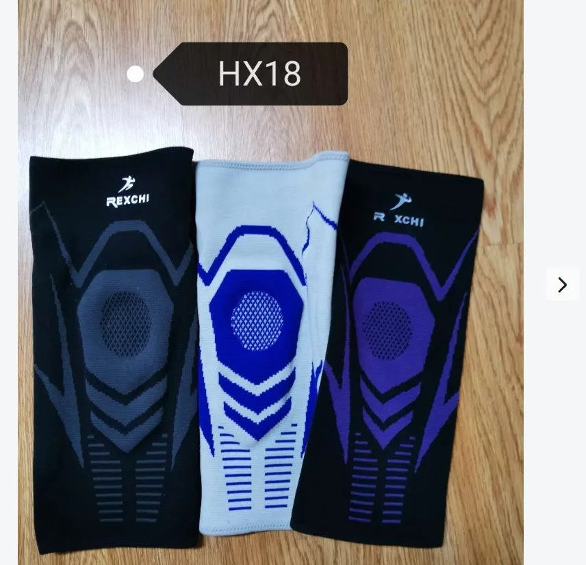 Black and purple silicone knee pad with spandex outer for basketball and football, size M, Hx17 style