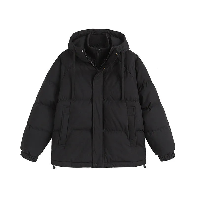 Loose-fit solid colour winter jacket with side pockets shown in beige