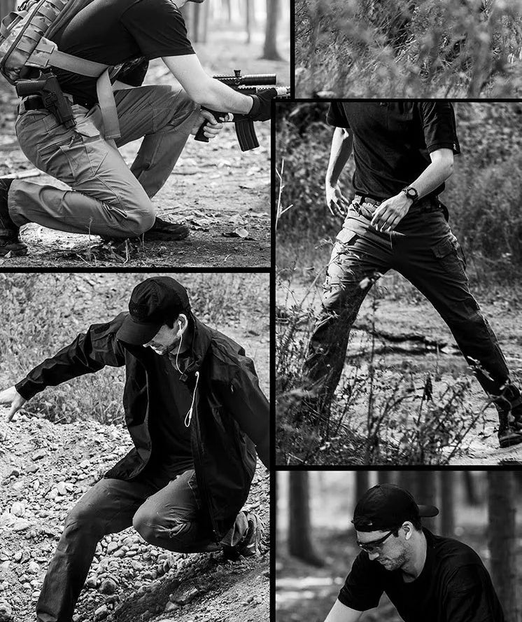 Men's tactical cargo trousers in IX7 ash colour, multi-pocket straight-leg design