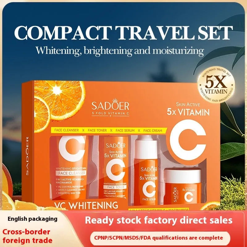 Five Vitamin C Whitening Moisturizing Travel Bag cleansing facial set in travel pack packaging