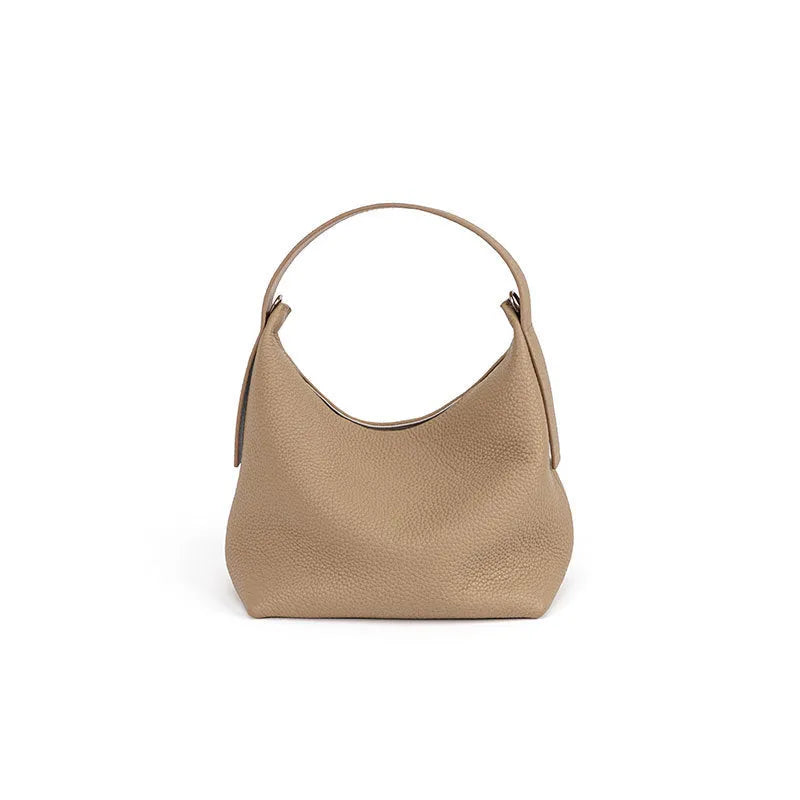 Casual first layer cowhide women's handbag in soft pillow shape with sewing line detail and single shoulder strap