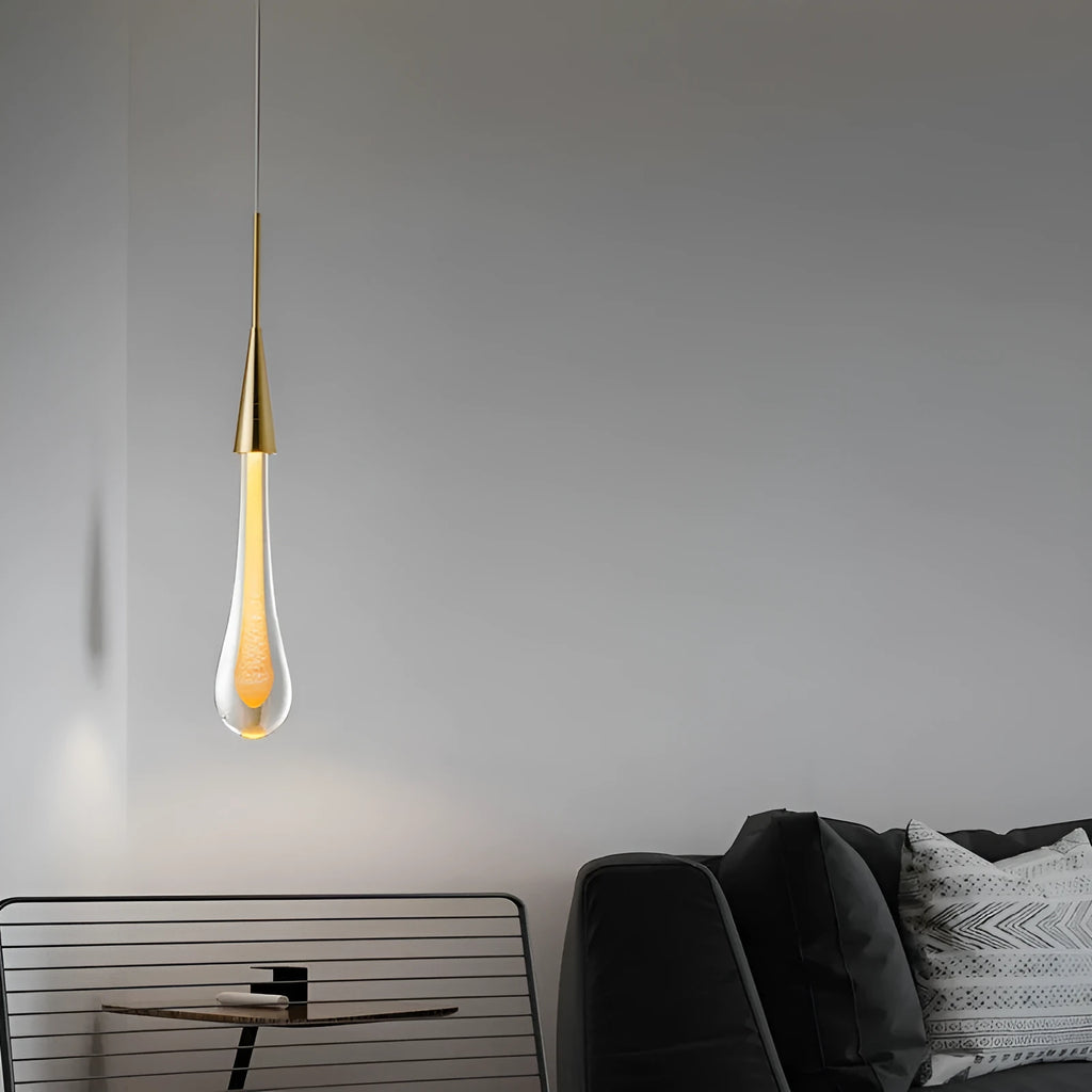Drop-shaped glass chandelier ceiling lamp with crystal design, 600mm overall size, LED warm light option