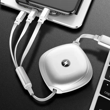 3-in-1 telescopic USB charging cable extended to 120cm length with titanium alloy connectors