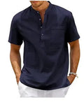 Men's solid colour stand collar polo shirt with short sleeves in lightweight bird eye cloth