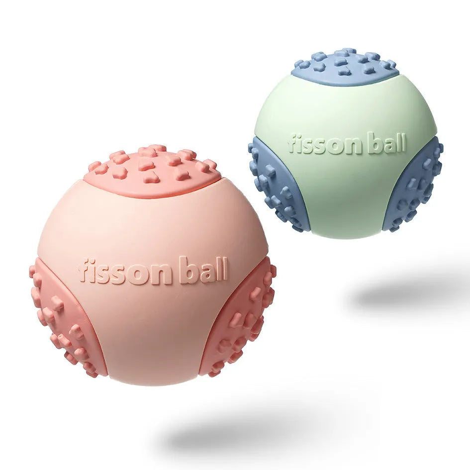 Green and pink durable interactive rolling ball dog toy with 64mm diameter for small medium dogs