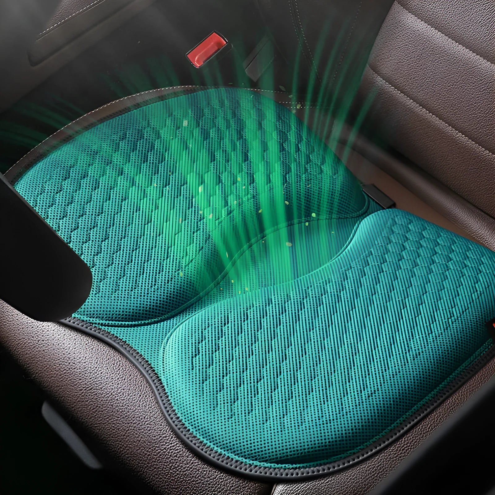 Honeycomb pattern gel car seat cushion shown in one of six colour options.