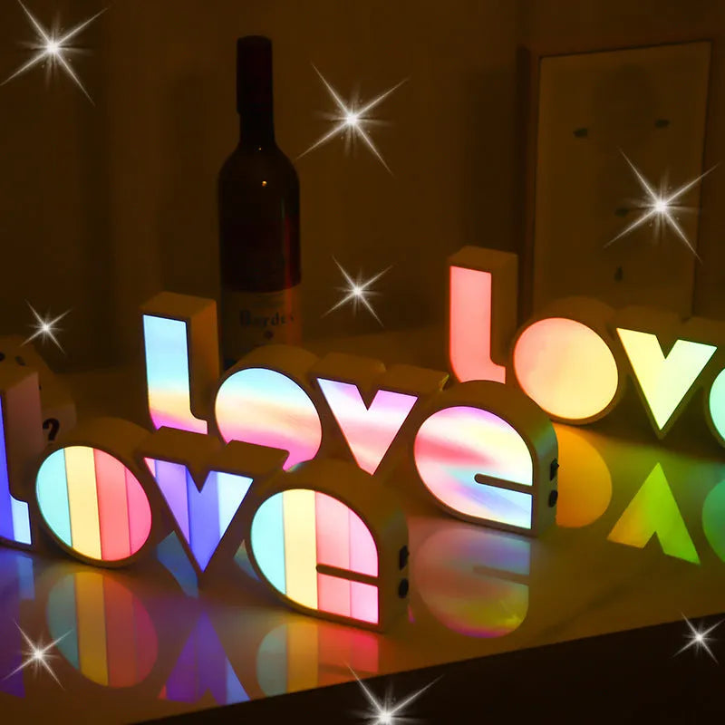 Rainbow coloured LED LOVE decorative light with plastic housing for Valentine's Day and wedding decoration