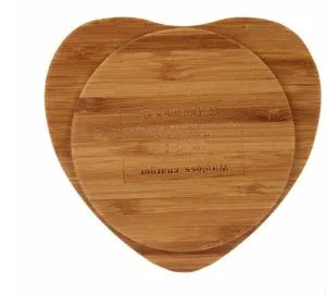 Natural heart shape bamboo wireless charger pad with USB cable for Qi smartphones