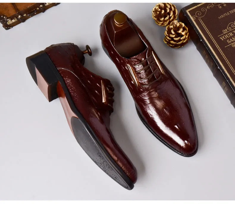 New men's genuine crocodile leather Oxford dress shoes in black, side view