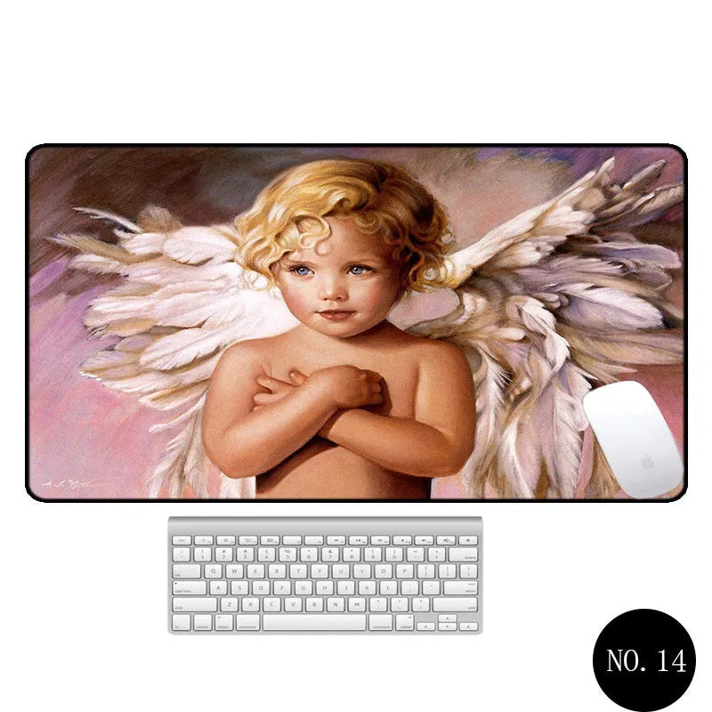 Angel pattern large non-slip mouse pad 300x600mm rubber cloth desk mat with thermal transfer design