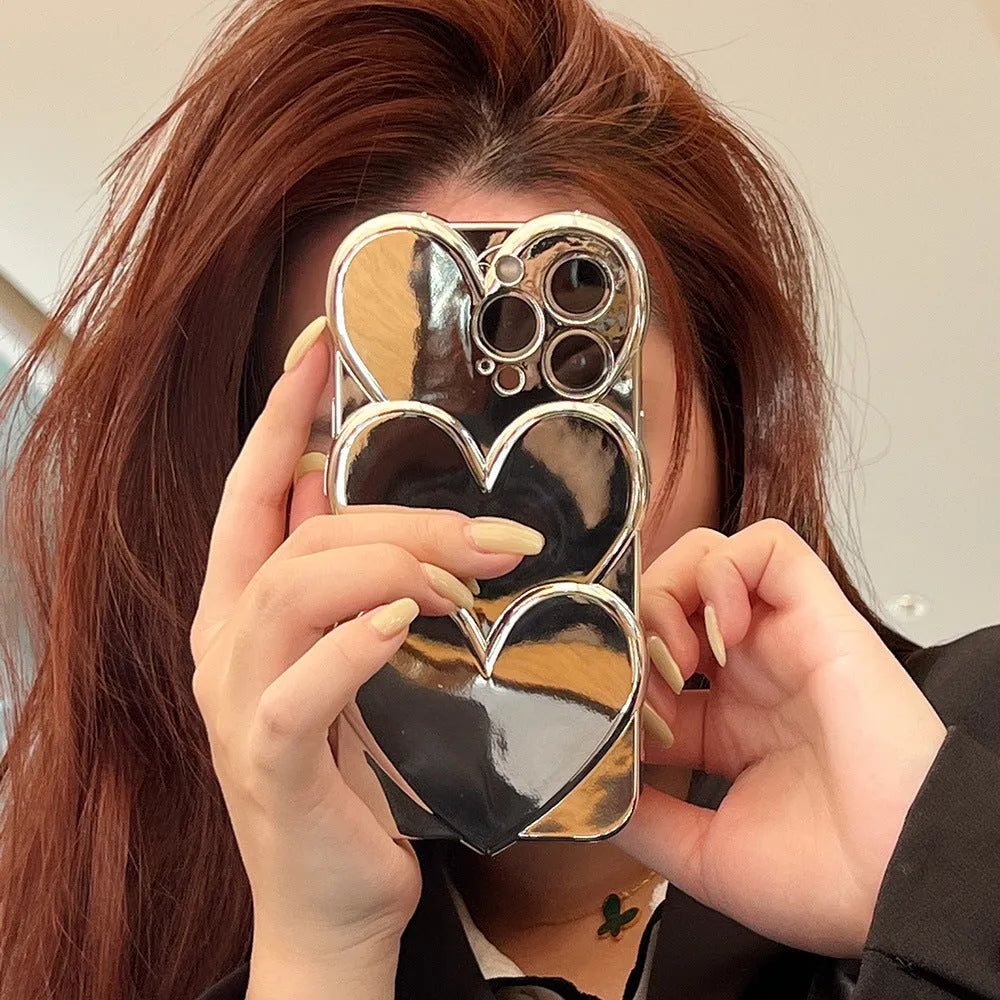 Electroplating love heart pattern iPhone case in soft TPU material on mobile phone