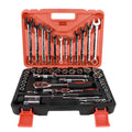 61-piece chrome vanadium steel auto repair socket and wrench set organised in a box