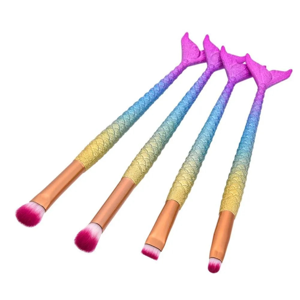 Mermaid makeup brush set of 10 pieces with multicolor nylon bristle brushes for powder eyeshadow