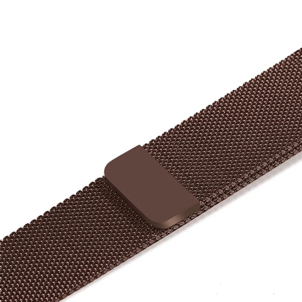 Stainless steel watch strap in silver, shown next to black, gold, and rose gold colour options.