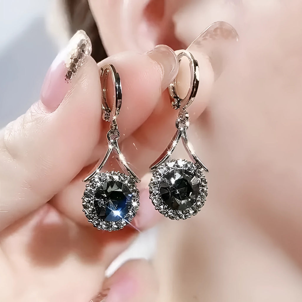 Geometric alloy rhinestone earrings in round ring design for women fashion OL style