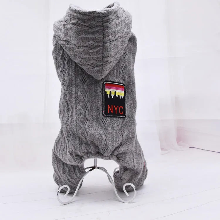 Four-legged thick pet clothes in Green with sweater velvet lining casual style