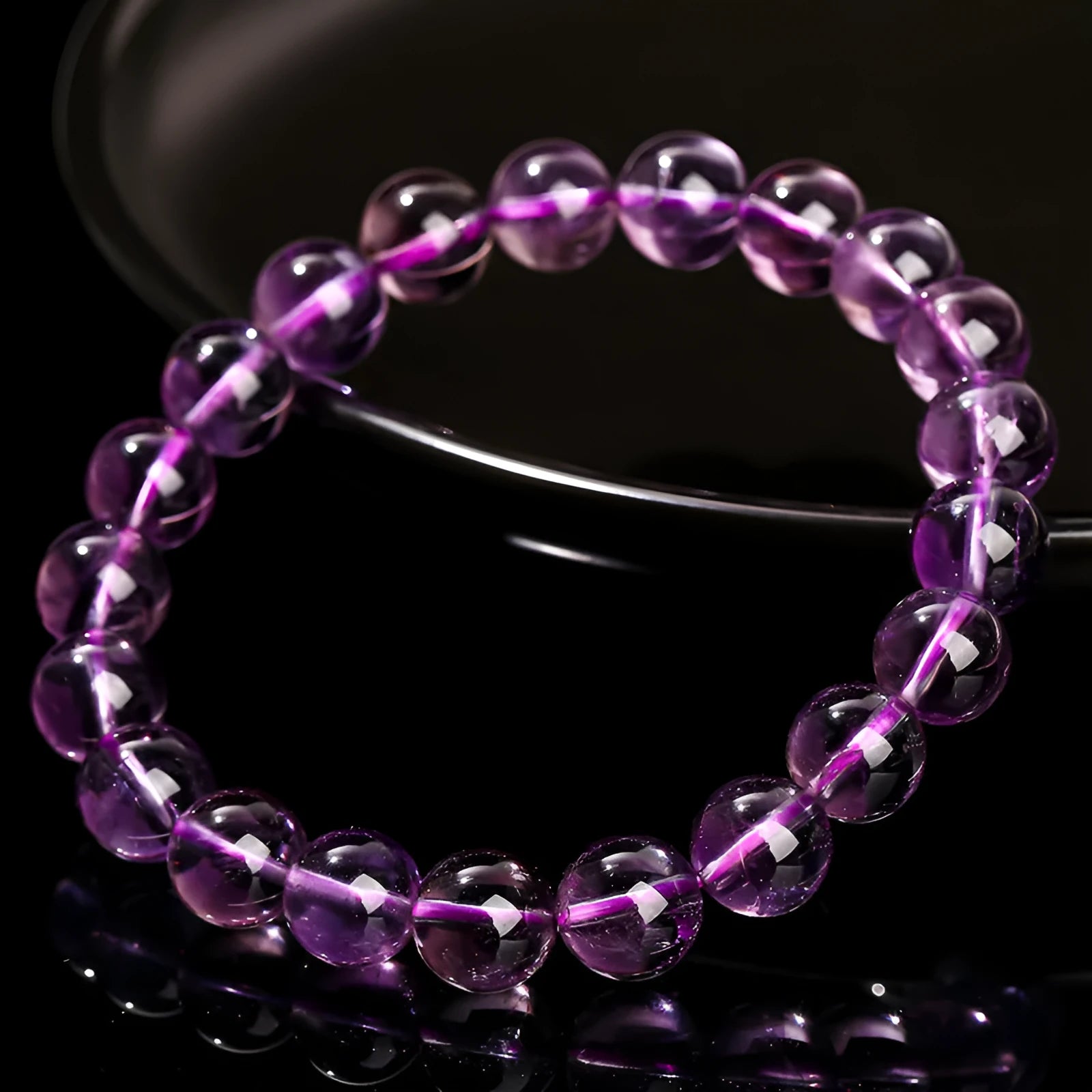 Natural Brazilian iced amethyst bracelet with round crystal beads in 7-8mm size