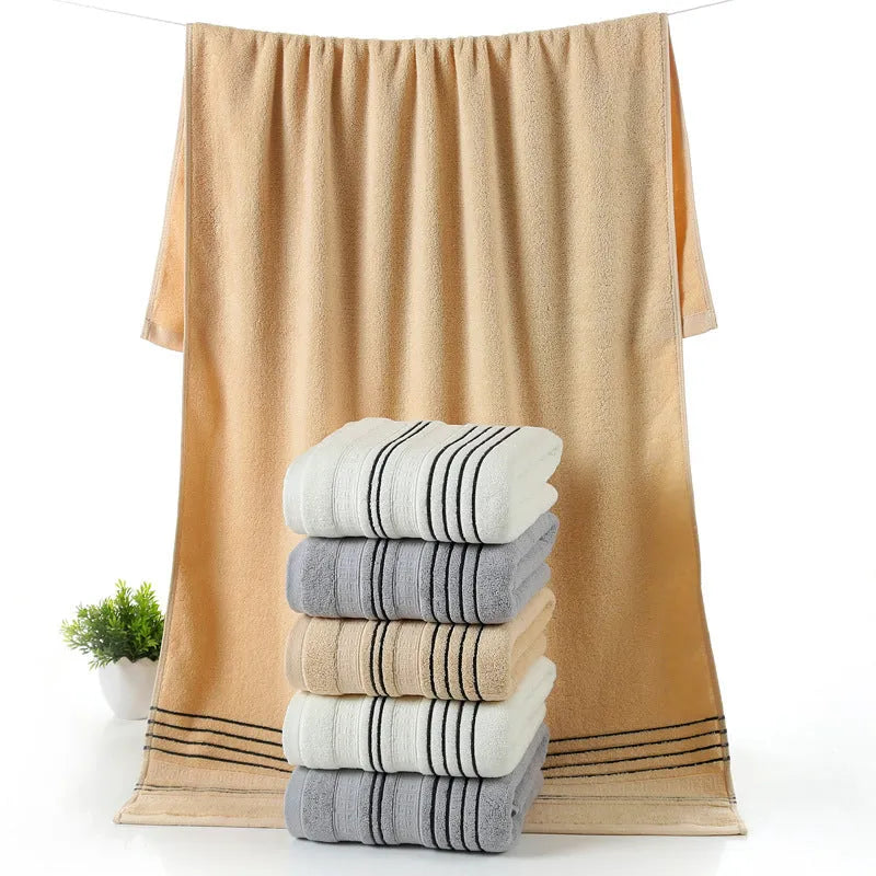 Pure cotton household towel set showing hand towels and bath towel in neutral colour options