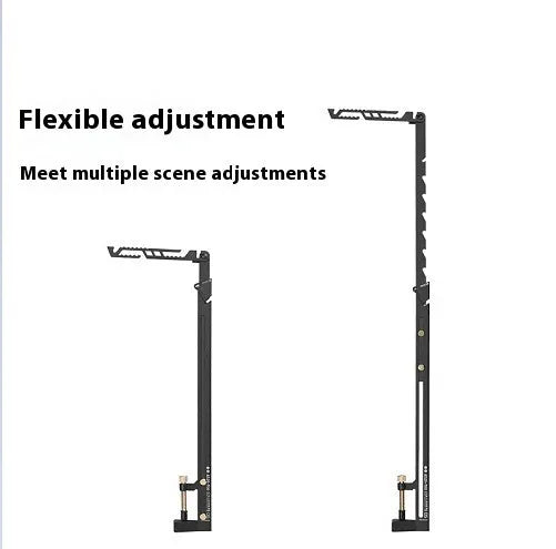 Black stainless steel telescopic lamp holder with adjustable arm and clamp mechanism