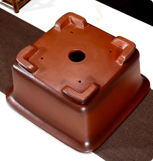 Extra large Chinese style purple clay flower pot in antique carved square design