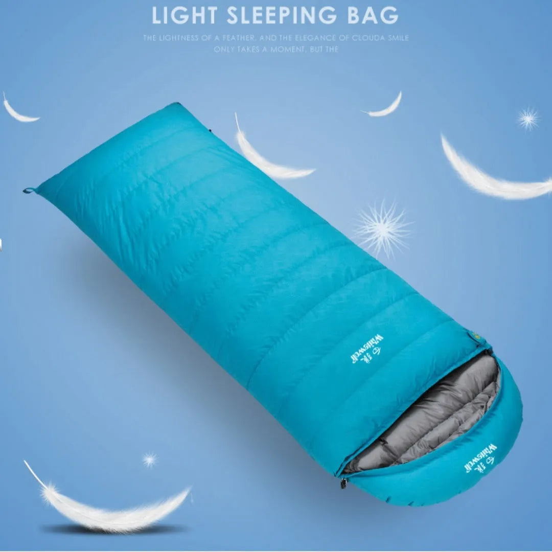 Black outdoor sleeping bag with white goose down filler and envelope structure design