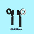 Black handheld LED fill light for mobile phone photography with adjustable brightness control