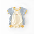 Newborn contrast colour short-sleeved romper triangle jumpsuit cotton blend beige and blue duck