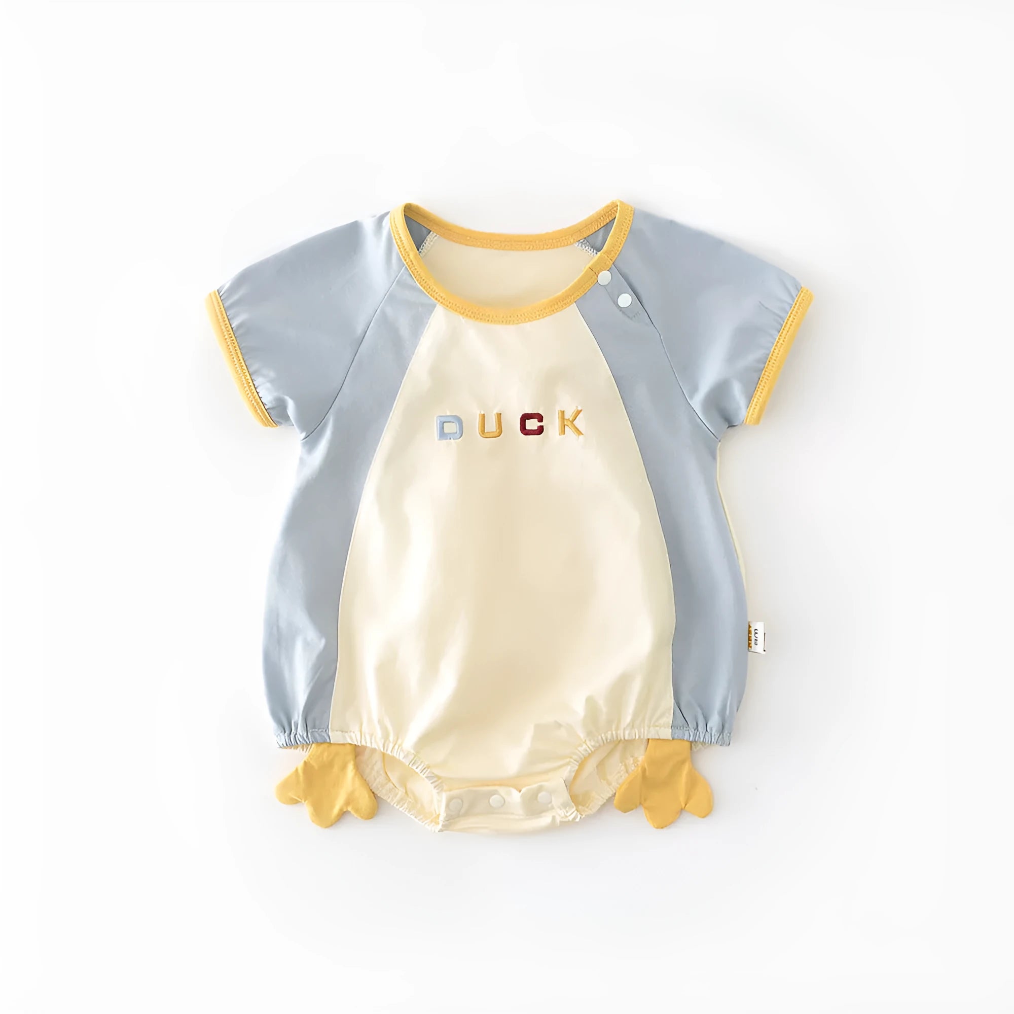 Newborn contrast colour short-sleeved romper triangle jumpsuit cotton blend beige and blue duck