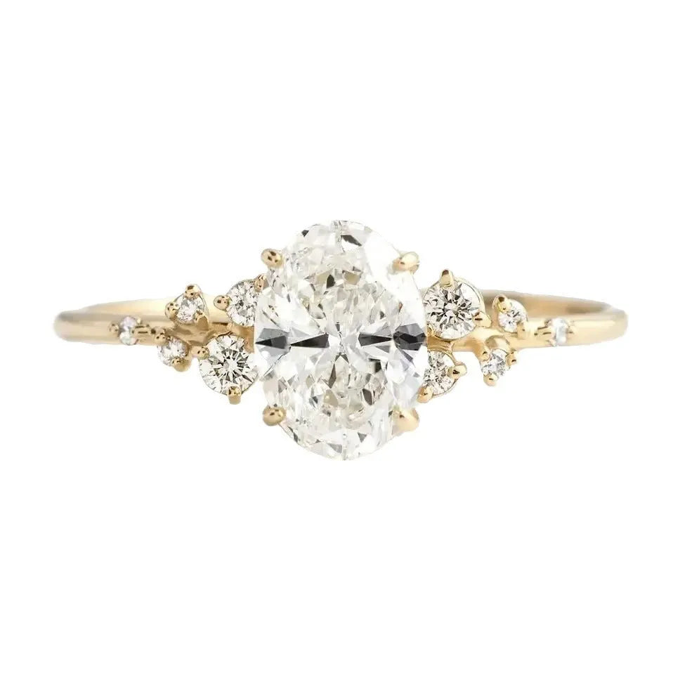 S925 sterling silver ring with egg-shaped zircon in starry sky design, yellow gold colour, geometric line style