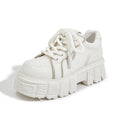 Beige leather casual shoes with thick rubber foam soles for height increase