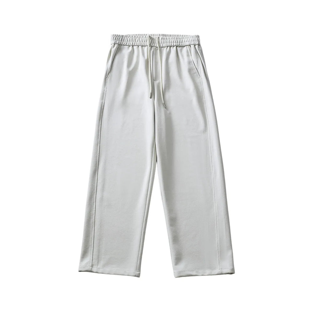 Men's grey cotton blend trousers with lace-up front and straight-leg fit