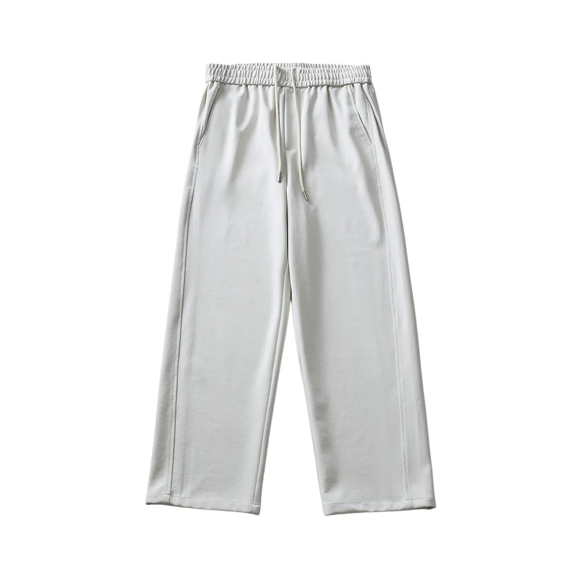 Men's grey cotton blend trousers with lace-up front and straight-leg fit
