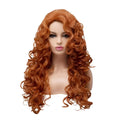 Brown long curly wavy synthetic wig with fluffy texture and built-in cap for cosplay and costume wear