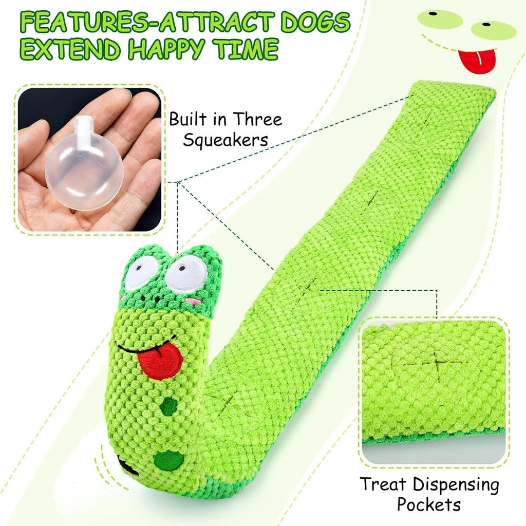 Reversible velvet squeak dog toy shaped like a snail with hidden food holes for foraging puzzles.