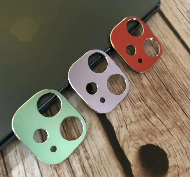 Metal camera lens protection ring for Apple iPhone 11 and iPhone 11 Pro models.