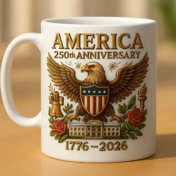 America's 250th anniversary commemorative ceramic mug with floor plan design in modern art style, 11oz size