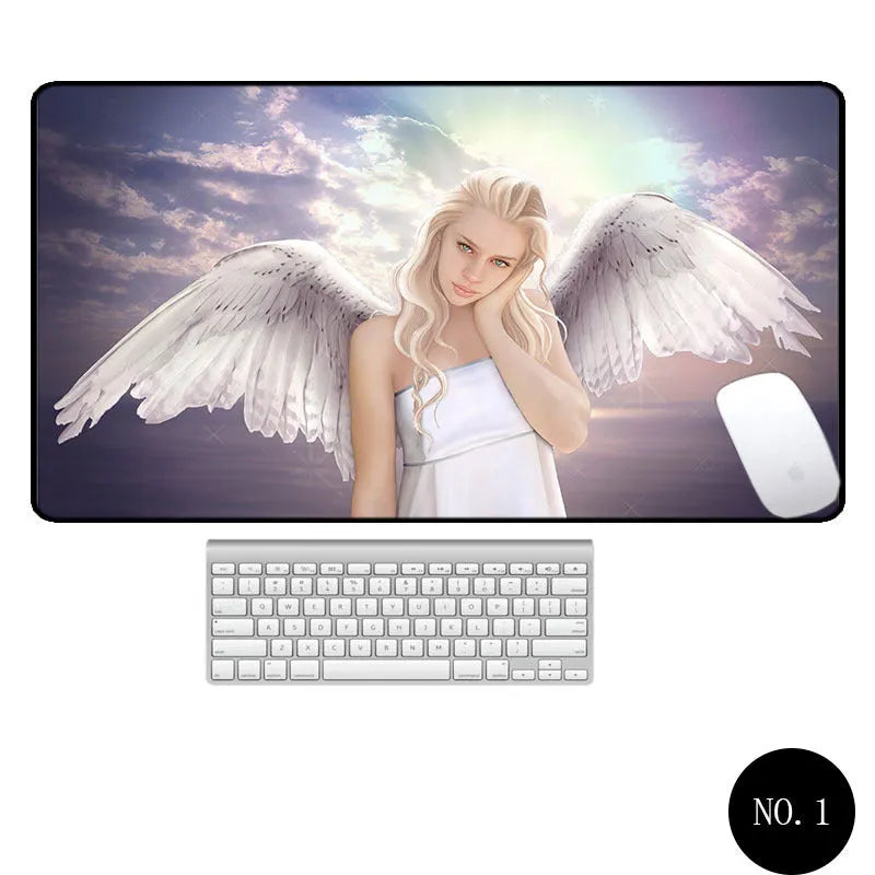 Angel pattern large non-slip mouse pad 300x600mm rubber cloth desk mat with thermal transfer design