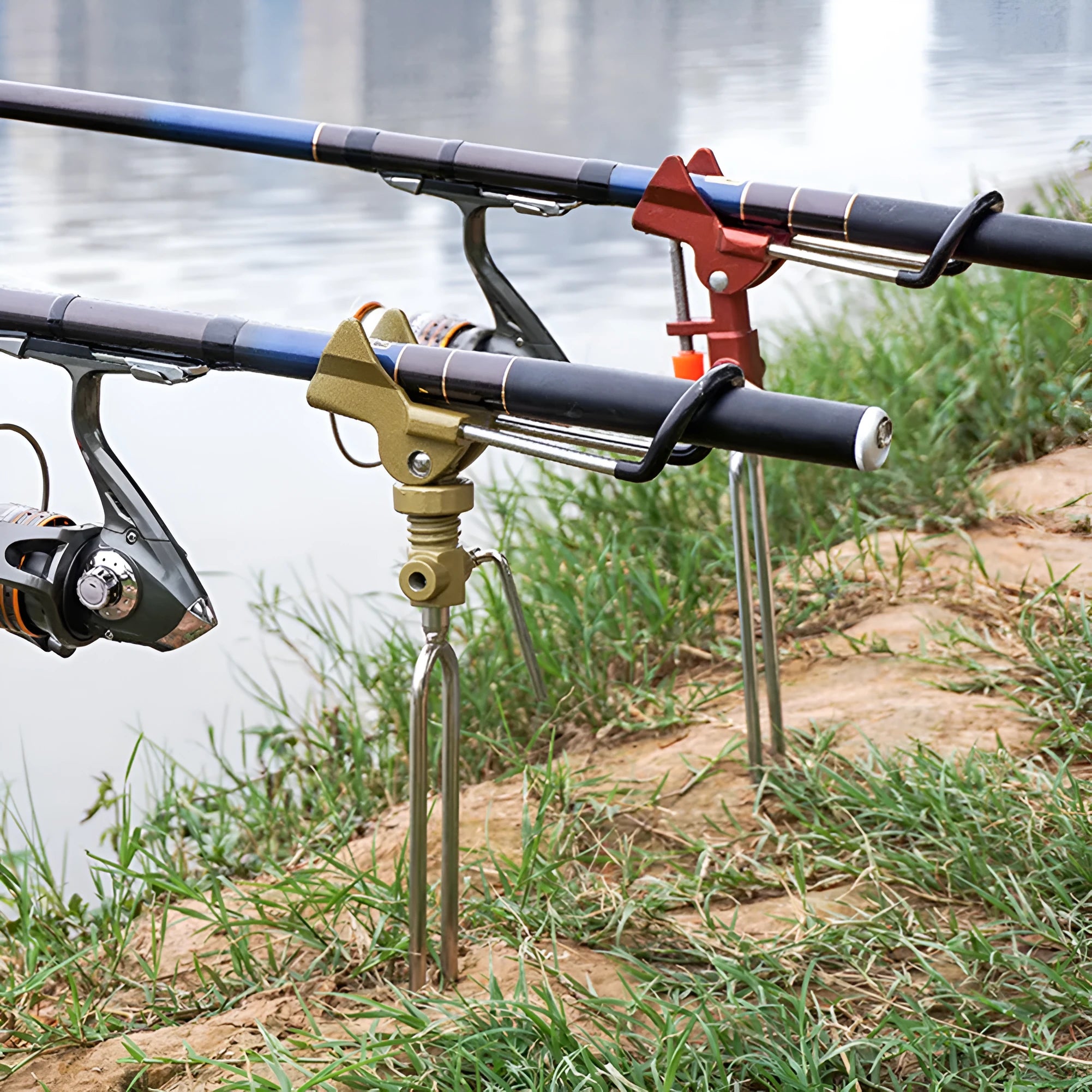 Stainless steel automatic spring fishing rod holder with triangular plug and sensitivity adjustment dial