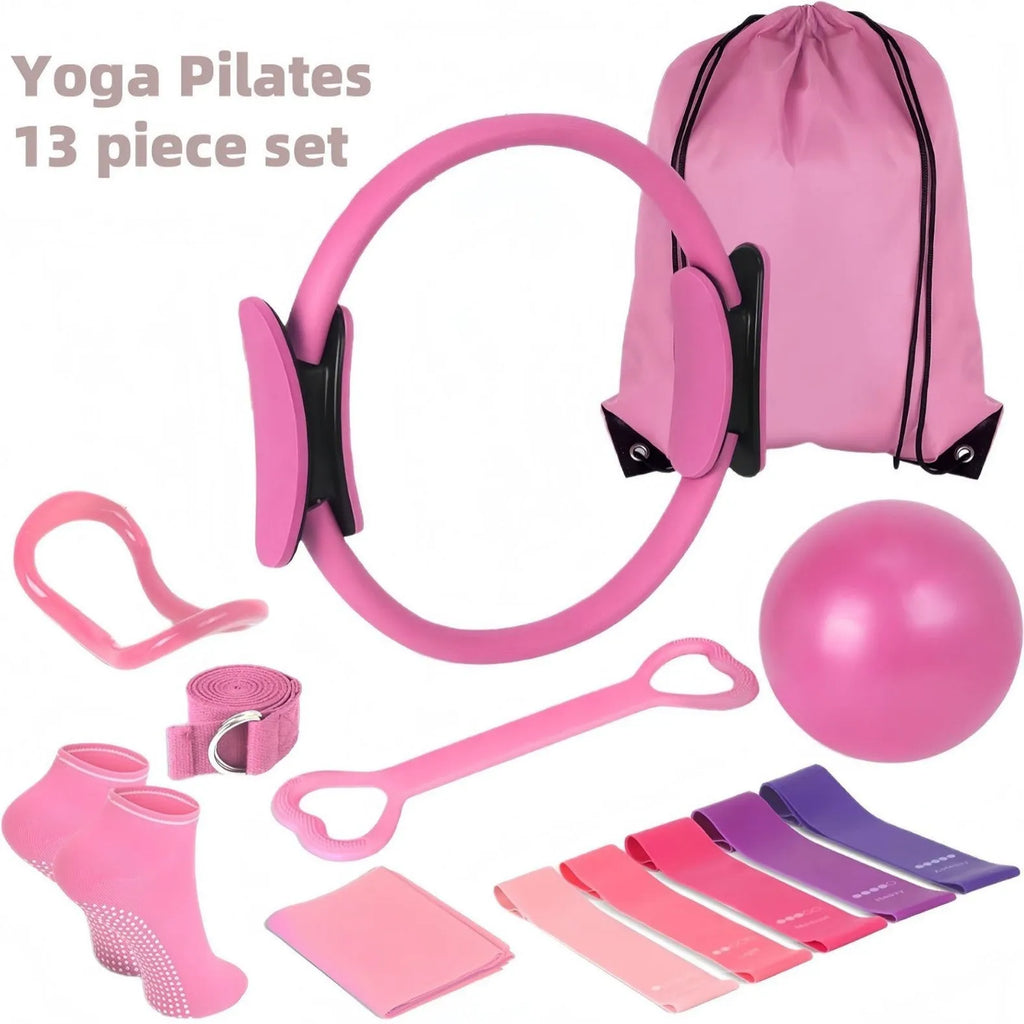 Yoga Pilates Roller 13-piece Set in pink and purple made of PP material for muscle recovery