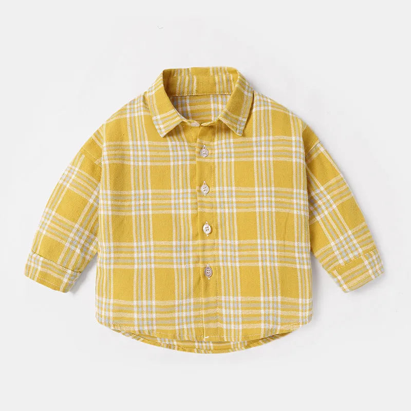 Boy's long sleeve cotton shirt with lattice design in khaki, available in multiple sizes