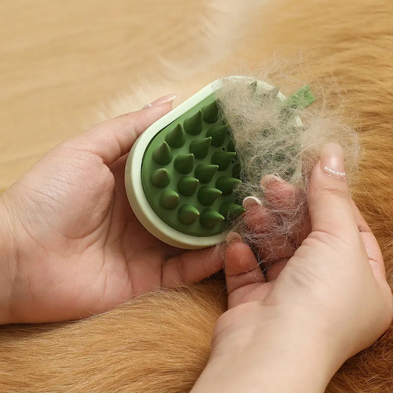 Handheld pet grooming brush for dogs with soft silicone bristles in four colour options
