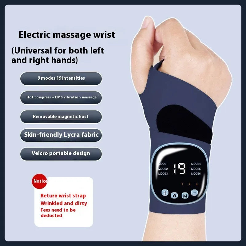 Adjustable hand massage instrument with wristbands in beige, blue and navy blue colour options