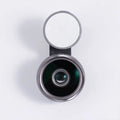 External wide-angle mobile phone camera lens with colourful LED lights in black, red, and silver grey