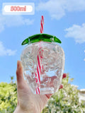 500ml kawaii strawberry-shaped water bottle with straw and lanyard, BPA-free PP plastic, 12cm long