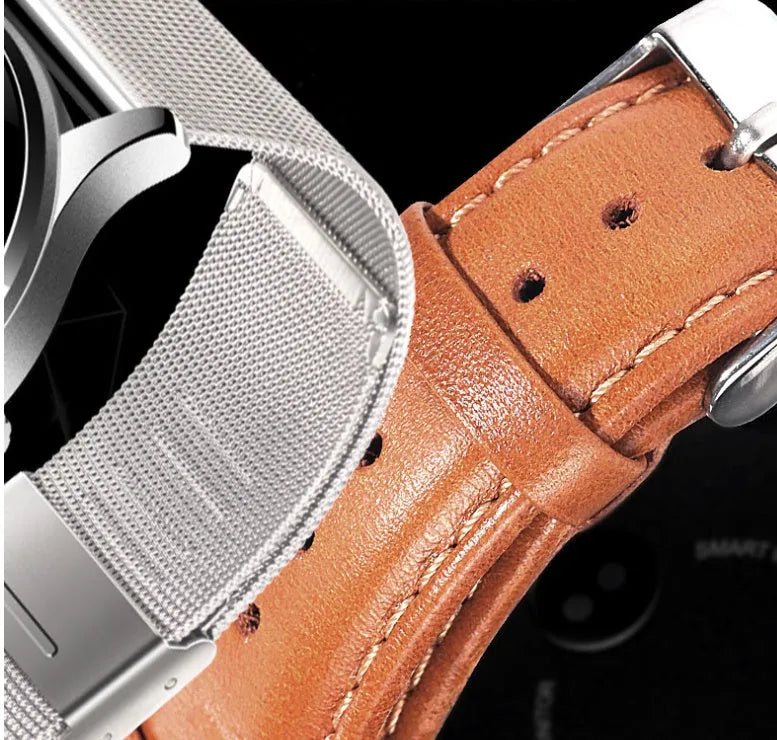 K88H smartwatch in silver with steel strap showing heart rate data on its screen.