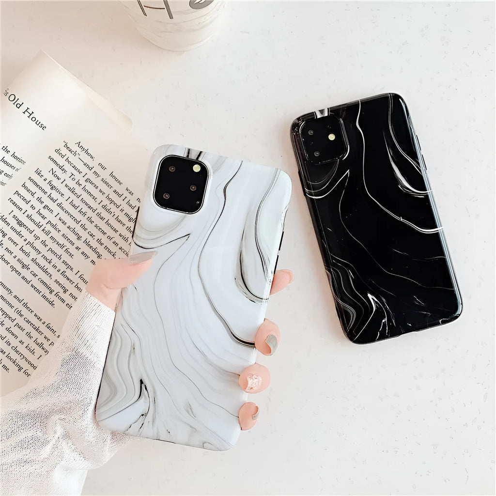 Marble mobile phone case for iPhone in white with IMD soft shell construction