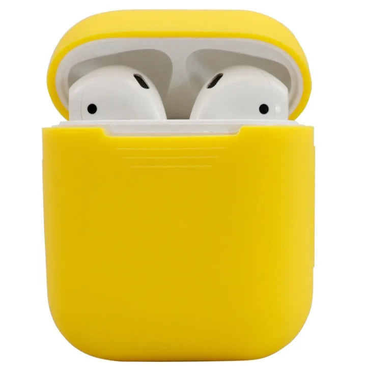 Silicone protective case for Apple AirPods shown in multiple colours, with dimensions 56mm by 47mm.