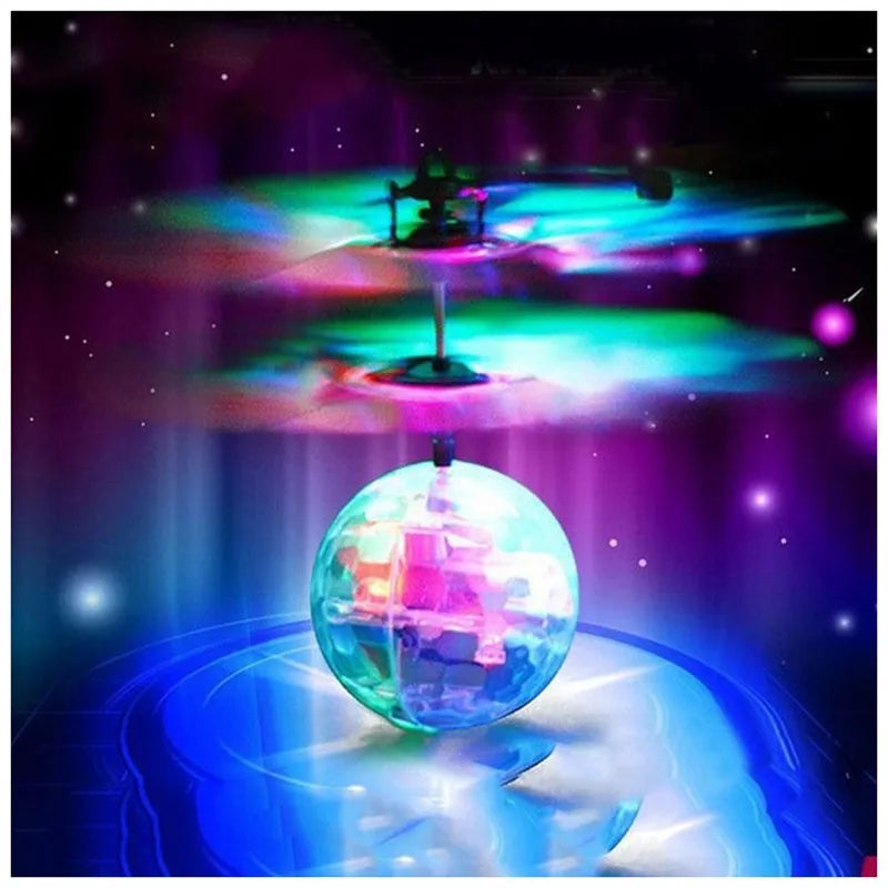 Infrared induction control LED magic flying ball with flashing lights in football design colour variant