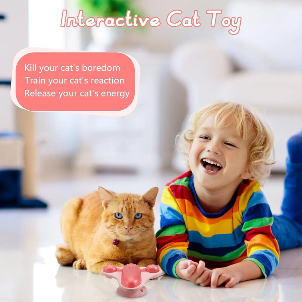 Interactive pet puzzle toy with blue green pink colour options, bell, catnip and treat cabin